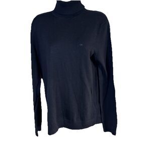 Calvin Klein Black Merino Wool Turtleneck Sweater S Rib Knitted Logo CK Pullover